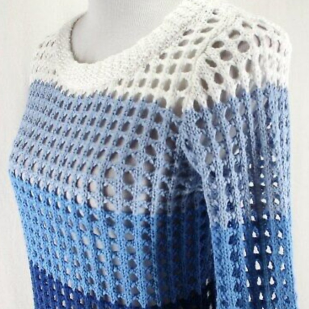 NWOT Boston Proper Women’s Blue & White Open Weave Pullover Sweater (M) - Picture 4 of 7